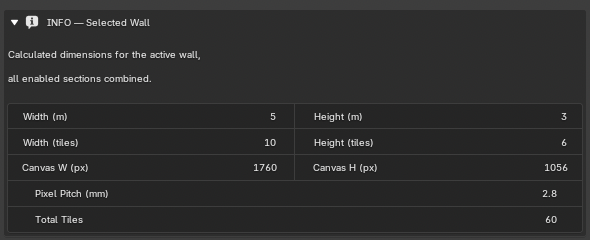 LED VOLUME Info panel